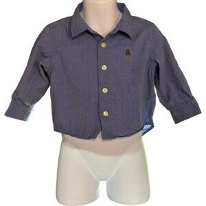 Baby Gap Toddler Shirt 12-18 Months Blue Long Sleeve Cotton Bear Embroidery